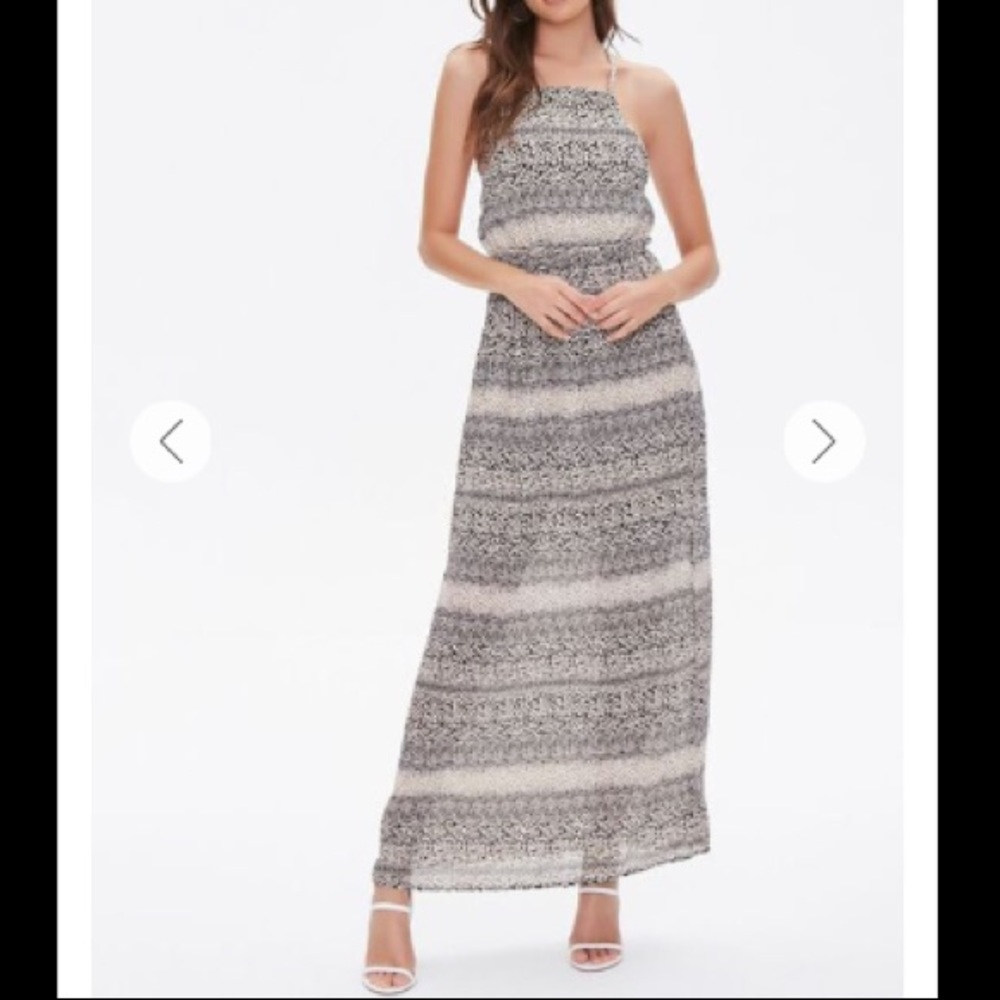Forever 21 Women’s Woven Strappy Sheer Printed Maxi Dress Cream/Black